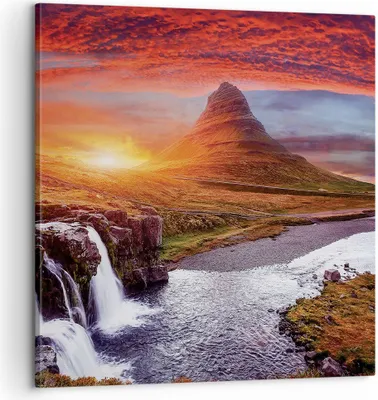 Produktbild von Bild auf Leinwand - Leinwandbild - Einteilig - Kirkjufell Wasserfall Berg - 60x60cm - Wand Bild - Wanddeko - Wandbilder - Leinwanddruck - Bilder - Wanddekoration - Leinwand bilder - AC60x60-4704