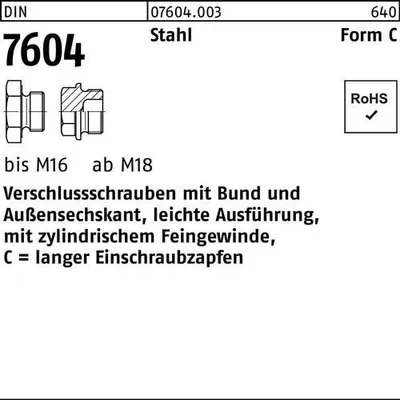 Produktbild von Reyher  Verschlußschrauben DIN 7604 Stahl C M 38 x 1,5 (10 Stück)