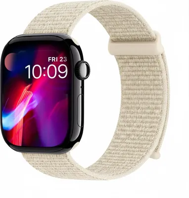 Produktbild von Smartwatch Armband für Apple Watch Series 10 46mm Nylon Textil Band Ersatzband Wechselband Klettverschluss flexibel atmungsaktiv Beige
