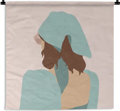 Produktbild von MuchoWow® Wandteppich Wandbehang Sommer - Frau - Pastell 150x150 cm Tapisserie Dekoration Wandtuch - Wohnaccessoires - Modernes
