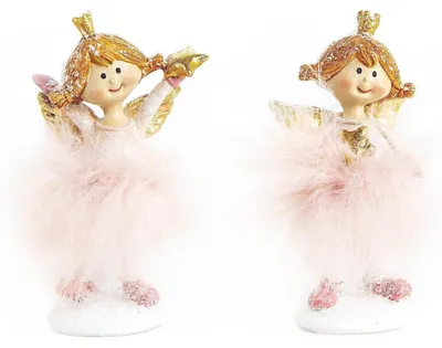 Produktbild von 2 Engel Prinzessin Figuren mit Krone rosa Gold - Weihnachtsengel Mädchen 10 cm
