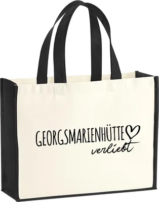 Produktbild von Huuraa Jutetasche Georgsmarienhütte verliebt 21 Liter Black Jute und Baumwolle Einkaufstasche Geschenkidee