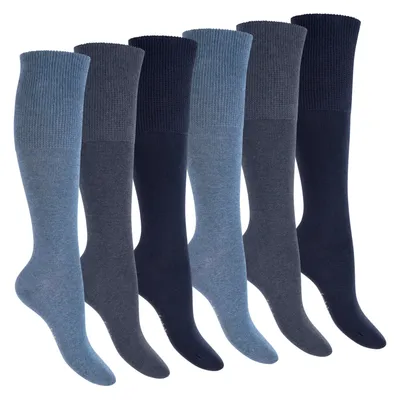 Produktbild von Footstar Damen & Herren Gesundheits Kniestrümpfe (6 Paar) Nahtfreie Diabetiker Strümpfe - Blau 47-50