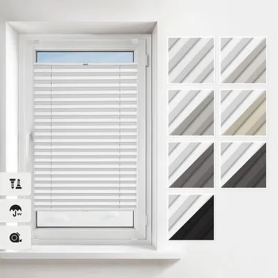Produktbild von Thermo-Plissee nach Maß mit Bohren – 7 Farben – Breite 30–129 cm, Höhe 50–149 cm – Profilfarbe Weiß – Verdunkelungsplissee, blickdicht, ideal für Innenfenster
