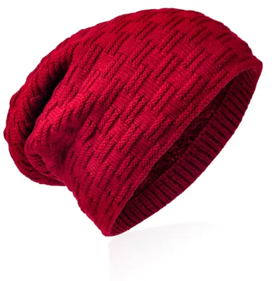 Produktbild von Strick Beanie Flecht Muster Weinrot