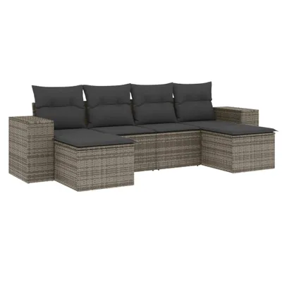 Immagine prodotto di vidaXL Set di divani da giardino a 6 pezzi con cuscini in rattan grigio