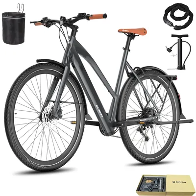 Produktbild von Unisex E-bike 28 Zoll 175 - 210 cm Rostfreie Aluminiumlegierung bis zu 100 km Wasserdicht IPX4 Pedelec mit 9 Gang, Grau