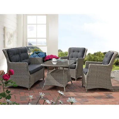 Immagine prodotto di CASA dining lounge, grigio vintage, con rivestimento antracite I (2x poltrona, 1x divano a 2 posti, 1x tavolo)