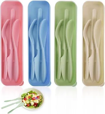 Zdjęcie produktu dla Zestaw plastikowych sztućców z etui – sztućce podróżne wielokrotnego użytku na kemping i piknik