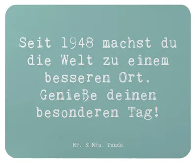 Produktbild von Mr. & Mrs. Panda Mouse Pad Spruch 1948 Geburtstag - Meeresbrise - Geschenk, 75., Happy Birthday, pc mousepad, mousematte, Jubiläum, Alter, Geburtstagsgeschenk, Mauspad