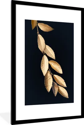 Produktbild von MuchoWow® MuchoWow® Gerahmtes Poster Baum - Blatt - Gold 60x90 cm - Poster mit zchwarzem Bilderrahmen - Dekoration - Wandposter Wohnzimmer - Hochwertig