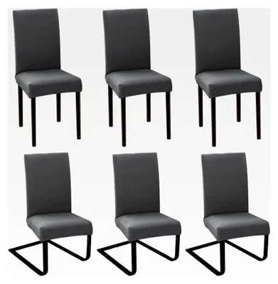 Produktbild von Stretch-Stuhlhussen 6er Set für Esszimmerstühle, abnehmbar und waschbar, Schutz und Dekoration für Stühle aus Polyester, geeignet für Zuhause, Küche, Hotel, Restaurant, Hochzeit, Party (Dunkelgrau)