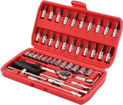 Immagine prodotto di Kit di strumenti per la riparazione auto - 46 pezzi - 1/4 di pollice - Set di riparazione - Kit per il fai-da-te - Set per l'installazione e la smontaggio - Colore: nero