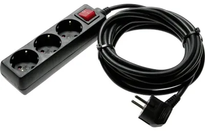 Image de Multiprise 3 prises avec interrupteur - Câble 5 m - 3500 W - Noir