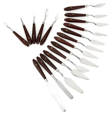 Produktbild von 18-teiliges Palettenmesser-Set, Farbschabermesser mit Holzgriff, Werkzeuge zum Malen und Schaben