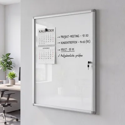 Produktbild von Schaukasten MCW-Q51, Magnettafel Whiteboard Memoboard Pinnwand, Aluminium abschließbar inkl. Zubehör 95x68x7cm