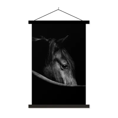 Produktbild von MuchoWow® Textilposter Pferde - Porträt - Schwarz - Tiere 120x180 cm mit schwarzem Rahmen - Fotos