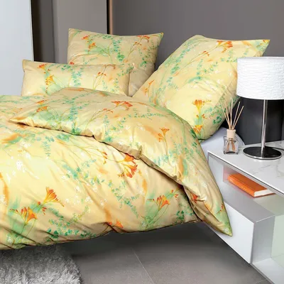 Produktbild von Janine Mako-Satin Bettwäsche Milano 45040-04 sonnenorange zephiergrün 155x220 cm + 80x80 cm