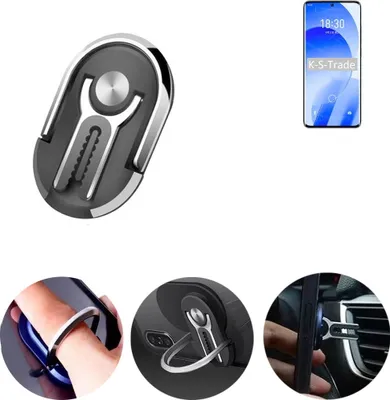 Produktbild von K-S-Trade 3in1 Smartphone-Ring Handy-Ring kompatibel mit Meizu 18s Fingerhalterung  Handyring Tischständer Lüftungsgitter-Halterung Tisch Ständer