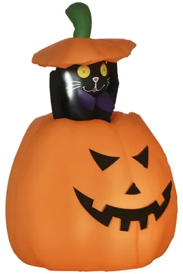 Productafbeelding van Zelfopblazende Halloween-decoratie, Halloweenpompoen, inclusief LED's, voor buiten, weerbestendig, 76 x 64 x 115 cm, oranje