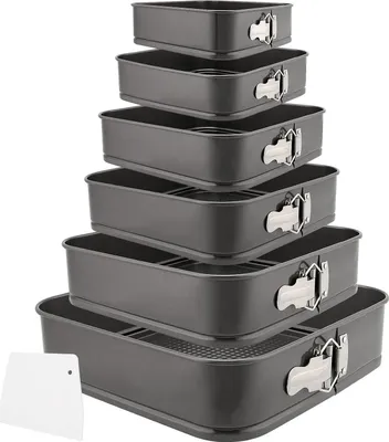 Image de Moule à gâteaux carré Set 6 pièces Carré Moule à pâtisserie Noir Trapézoïdal Grattoir à gâteaux