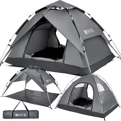 Productafbeelding van Kampeertent voor 3-4 personen, waterdicht, opblaasbaar koepeltent, familietent, strandtent, paviljoentent, schaduwtent, met UV-bescherming, geschikt voor wandelen, kamperen, outdoor activiteiten en festivals