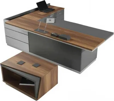 Produktbild von Arbeitszimmer Set Couchtisch Schreibtisch Sideboard Grau Büro Holzmöbel