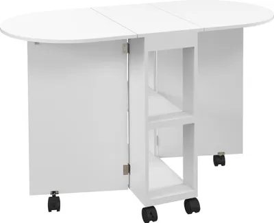 Produktbild von HOMCOM Klappbarer Esstisch, moderner Küchentisch mit klappbaren Seitenrädern und 2 offenen Ablagen, Tragkraft 80 kg, 120 x 60 x 77 cm, Weiß