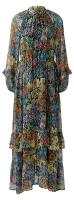 Produktbild von Oui Kleid Gobelindruck lila gelb Größe 36 mit Stehkragen, Schluppe und transparenten Ärmeln