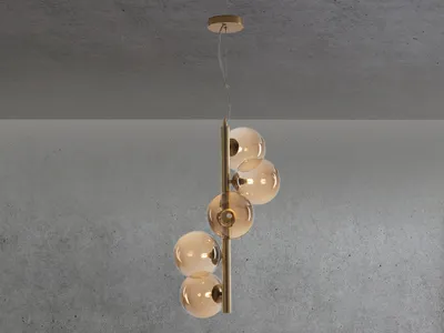Produktbild von LED Pendellampe fünfflammig Gold mit Glaskugeln Bernsteinfarben EsstischLampen
