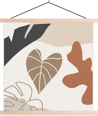 Produktbild von MuchoWow® Textilposter Sommer - Blatt - Braun 60x60 cm mit holzfarbenen Rahmen - Wanddekoration