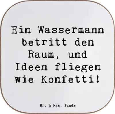 Produktbild von Mr. & Mrs. Panda Untersetzer für Gläser Spruch Wassermann Ideenflug - Weiß - Geschenk, Tierkreiszeichen, Energie, Inspiration, Luftzeichen, gläseruntersetzer, Ideen