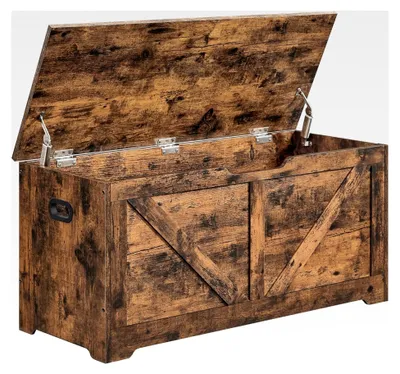 Produktbild von Schuhbank mit Stauraum, Sitztruhe, 2 Sicherheitsscharniere, Aufbewahrungsschrank, Scheunenstil, 40 x 100 x 46 cm, für Flur, Schlafzimmer, Wohnzimmer, vintagebraun