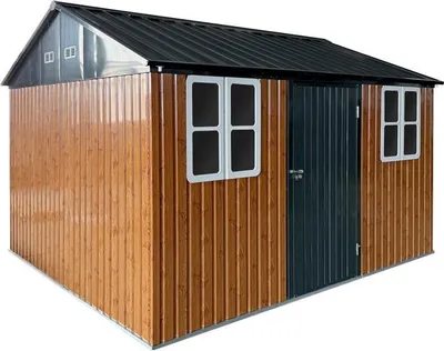 Zdjęcie produktu dla Kondela Metalowy domek ogrodowy Gabko 360x310x250 cm - brązowy / antracyt