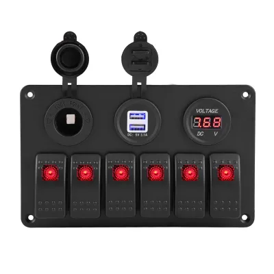 Imagen del producto de Interruptor de palanca, Panel de interruptores, Panel de interruptores de palanca, Panel de interruptores para embarcaciones, Panel de interruptores para automóviles, Panel de interruptores LED de 6 vías, Interruptor de palanca para automóviles