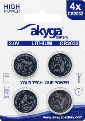 Obrázek produktu pro Akyga AKY2100, Baterie na jedno použití, CR2032, Lithium-Manganese Dioxide (LiMnO2), 3 V, 4 kusů, 210 mAh