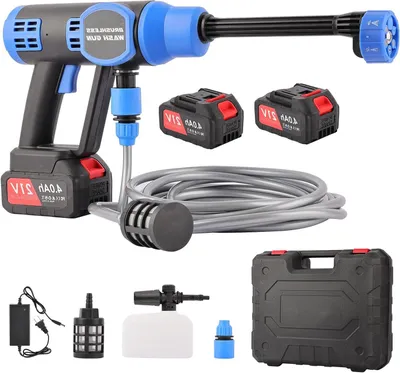 Imagen del producto de Limpiador a presión portátil – Limpiador con batería – Ideal para limpiar coches y terrazas – Boquilla de pulverización 6 en 1 – 2 baterías de 4000 mAh – Color negro