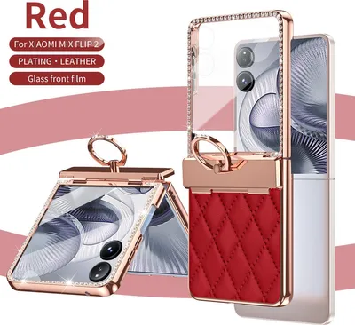 Produktbild von Hülle für Xiaomi Mix Flip 2 mit Ringhalterung, Luxus Glitzer Bling Überzug Scharnierschutz Handyhülle Rot