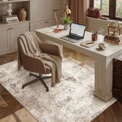 Image de Tapis pour salon, 140x200 cm, couleur marron, design abstrait, lavable, à poils courts
