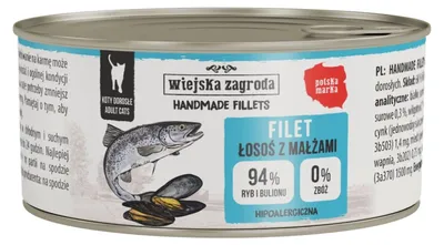 Zdjęcie produktu dla Mokra karma dla kota Wiejska Zagroda fillets łosoś małże 70 g