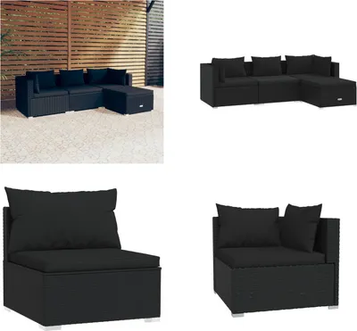 Produktbild von vidaXL 4 tlg. Garten Lounge Set mit Kissen Poly Rattan Schwarz - Garten-Lounge-Set - Garten-Lounge-Sets - Terrassen-Lounge-Set - Gartensofa-Set