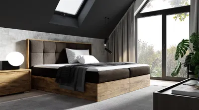 Produktbild von Boxspringbett Bett THANOS 120x220cm Lancelot Eiche Stoff Braun inkl. Bettkasten