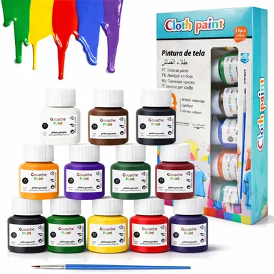 Produktbild von Textilfarbe Set 12×25 ml, Textilfarbe waschmaschinenfest, Stoffmalfarben waschfest & waschmaschinenfest – Leuchtende Stofffarben für T-Shirts, Kleidung, Taschen & DIY Textilien – Stil 2