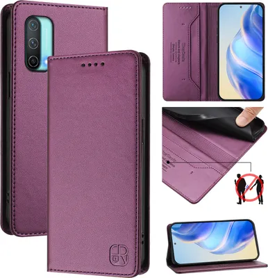 Produktbild von Lederhülle für OnePlus Nord CE 5G Hülle Flip Brieftasche Kartenfächern Ständer Schutzhülle Lila