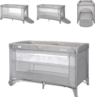 Produktbild von Lorelli Carina Reisebett 2 Ebene 120x60 – faltbar, Matratze & Tragetasche, Mesh-Seiten, Seiteneinstieg mit Reißverschluss