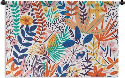 Produktbild von MuchoWow® Wandteppich Wandbehang Sommer - Pflanzen - Blätter - Muster 90x60 cm Tapisserie Dekoration Wandtuch - Wandskulpturen - Bildteppich