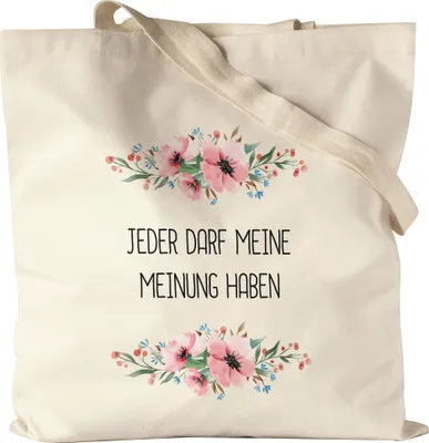 Produktbild von Beutel mit Spruch Jeder darf meine Meinung haben lustig sarkastisch humorvoll Jutebeutel Stoffbeutel Canvas mit Blumen Motiv Geschenk