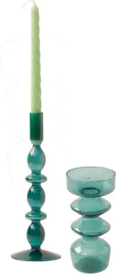 Produktbild von WinQ - Bunte Kerzenständer aus Glas in einer meergrünen Kombination - Set bestehend aus 2 Teilen