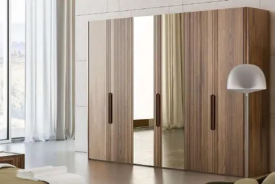 Produktbild von Großer Brauner Kleiderschrank Schlafzimmer Schrank mit Spiegel Schränke