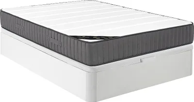 Produktbild von Set 140 x 190 cm Rahmen mit Box weiß + 26 cm dicke Hybridmatratze mit 7-Zonen-Taschenfedern und hochelastischem Schaum - Marke AUDACE by PALACIO